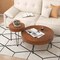 Costway Farmhouse Round CoffeeTable Set of 2 End Table Natural Finish for Living Room Brown/Natural
